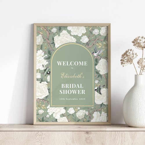 Chic Sage Green Chinoiserie Bridal Shower Welcome Poster
