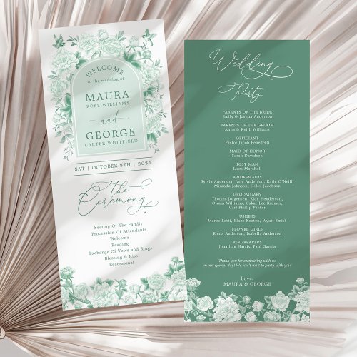 Chic Sage Green Chinoiserie Floral Wedding Program