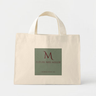 Chic Sage Green Coquette Monogram Future Mrs Mini Tote Bag