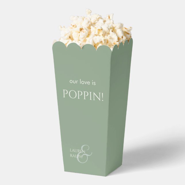 Chic Sage Green Couple Monogram Popcorn  Favor Boxes (Popped)