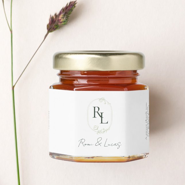 Chic Sage Green Couple Monogram Wedding  Honey Jar Honey Jar Favors (Creator Uploaded)