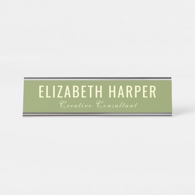 Chic Sage Green & Cream Modern Professional Desk Name Plate (Front)
