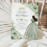 Chic Sage Green Floral Brown Princess Quinceañera  Invitation<br><div class="desc">Personalize this elegant sage green floral Quinceañera / Sweet 16 birthday invitation easily and quickly. Simply click the customize it further button to edit the texts, change fonts and fonts colors. Featuring soft watercolor sage green flowers, a girl dressed in a lovely sage green ball gown and a gold princess...</div>