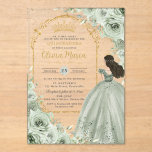 Chic Sage Green Floral Roses Princess Quinceañera  Acrylic Invitations<br><div class="desc">Personalize this elegant sage green floral Quinceañera / Sweet 16 birthday acrylic invitation easily and quickly. Simply click the customize it further button to edit the texts, change fonts and fonts colors. Featuring soft watercolor sage green flowers, a girl dressed in a lovely sage green ball gown and a gold...</div>
