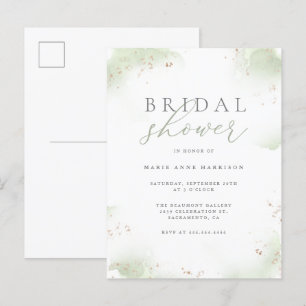 Chic Sage Green Gold Dust Bridal Shower Invitation Postcard