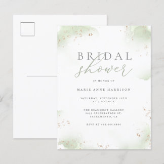 Chic Sage Green Gold Dust Bridal Shower Invitation Postcard