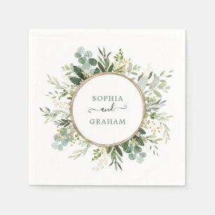 Chic Sage Green Gold Garden Greenery Wedding Napkins