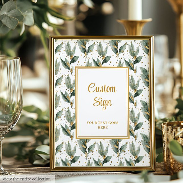 Chic Sage Green Gold Leaves Custom Poster (Chic Sage Green Gold Leaves Custom Poster)