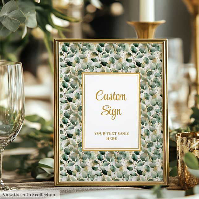 Chic Sage Green Gold Leaves Wedding Custom Poster (Chic Sage Green Gold Leaves Wedding Custom Poster)