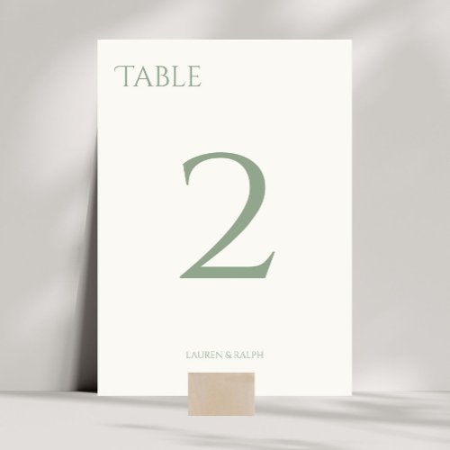 Chic Sage Green  Ivory Wedding Table Number Card