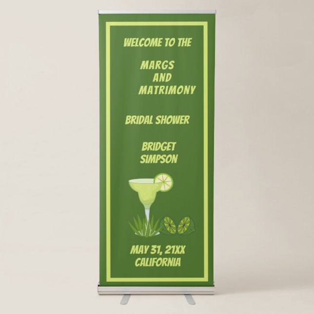 chic sage green margs and matrimony bridal shower  retractable banner (Front)