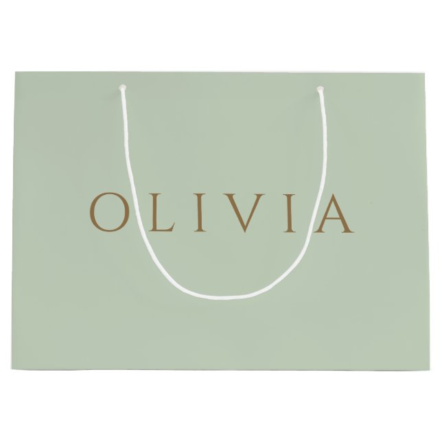 Chic Sage Green  minimalist monogram Large Gift Ba Bag (Front)