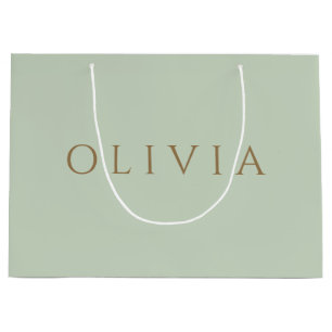Chic Sage Green minimalist monogram Large Gift Ba Large Gift Bag