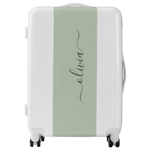 Chic Sage Green  minimalist monogram Luggage