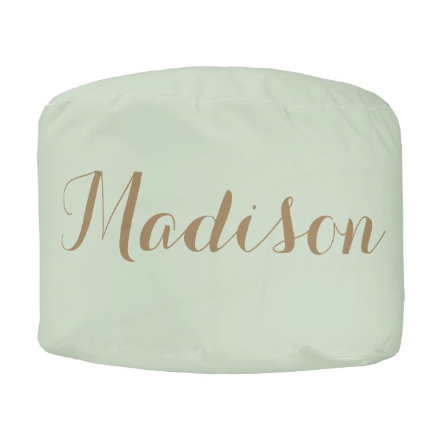 Chic Sage Green  minimalist monogram  Pouf (Front)