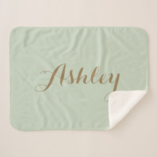 Chic Sage Green  minimalist monogram  Sherpa Blank Blanket
