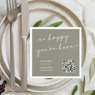 Chic Sage Green Modern WiFi Password Wedding Sign Napkins