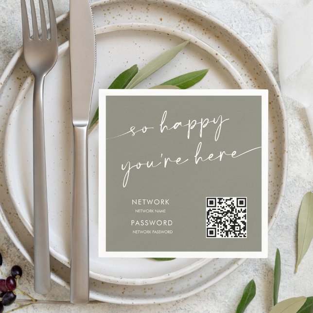 Chic Sage Green Modern WiFi Password Wedding Sign Napkins (Creator Uploaded)