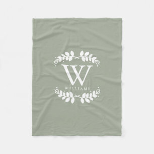 Chic Sage Green Monogram Fleece Blanket