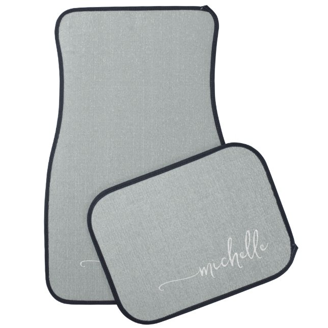 Chic Sage Green Monogram Name Script  Car Floor Mat (Set)