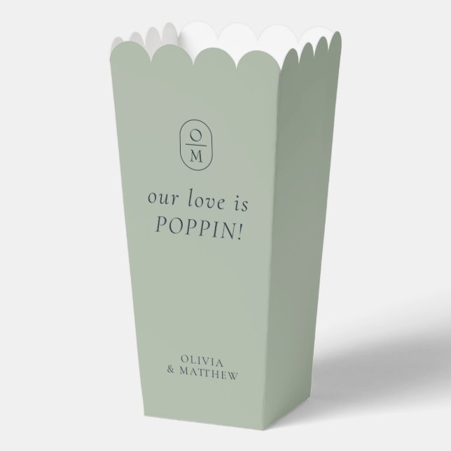 Chic Sage Green Monogram Popcorn Favor Box (Front)