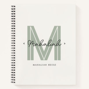 Chic Sage Green Monogram Script Name Notebook
