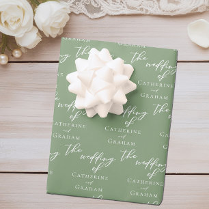 Chic Sage Green Personalized Wedding Wrapping Paper Sheets