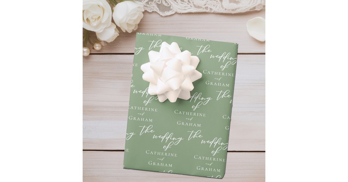 Chic Sage Green Personalized Wedding Wrapping Paper Sheets | Zazzle