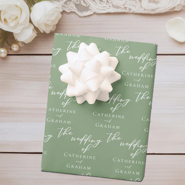 Chic Sage Green Personalized Wedding Wrapping Paper Sheets | Zazzle