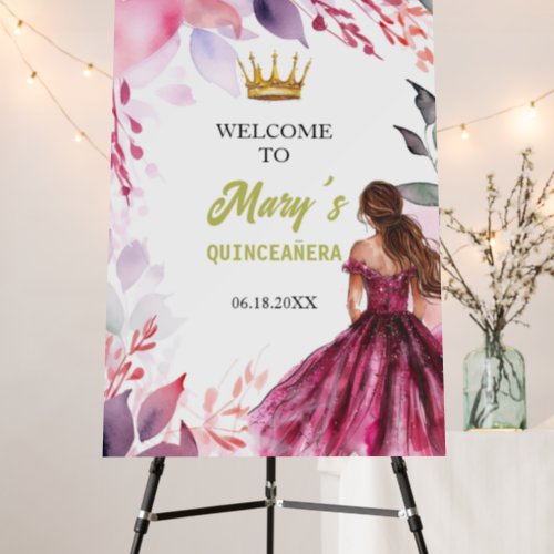 Chic Sage Green Pink Floral Quinceaera Welcome Foam Board