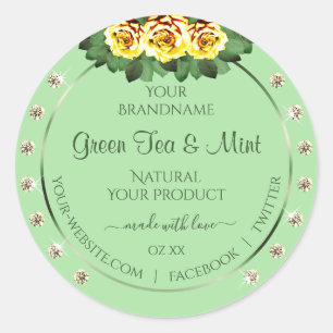 Chic Sage Green Product Labels Yellow Roses Jewels