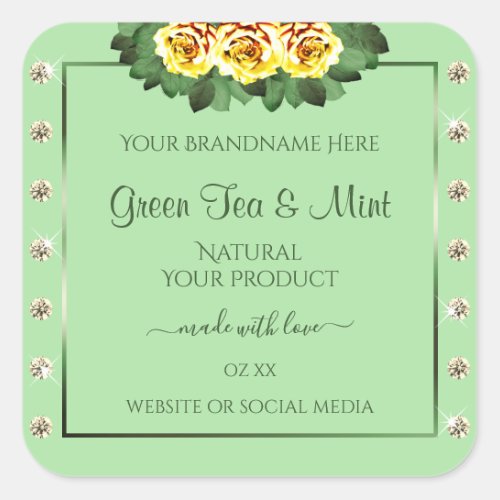 Chic Sage Green Product Labels Yellow Roses Jewels