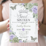 Chic Sage Green Purple Floral Butterflies Sweet 16 Invitation<br><div class="desc">This chic Sweet 16 Birthday invitation features a silver glitter geometric frame adorned by delicate watercolor sage green, purple lavender floral, soft sage greenery and sage and silver butterflies. Personalize it with your details easily and quickly, simply press the customise it button to further re-arrange and format the style and...</div>