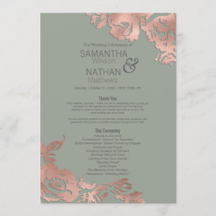 Chic Sage Green Rose Gold Floral Wedding Program