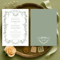 Chic Sage Green Victorian French Monogram Wedding