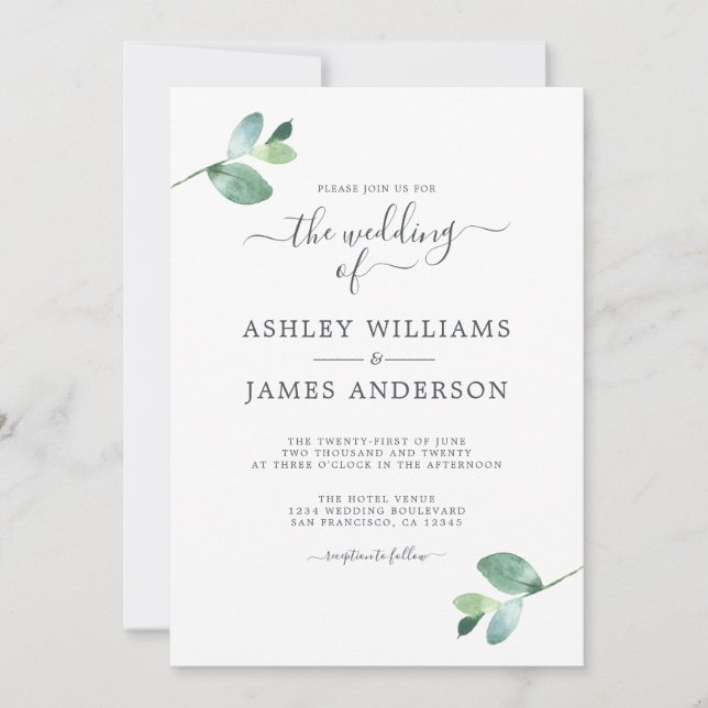Chic Sage Green Wedding Invitation (Front)