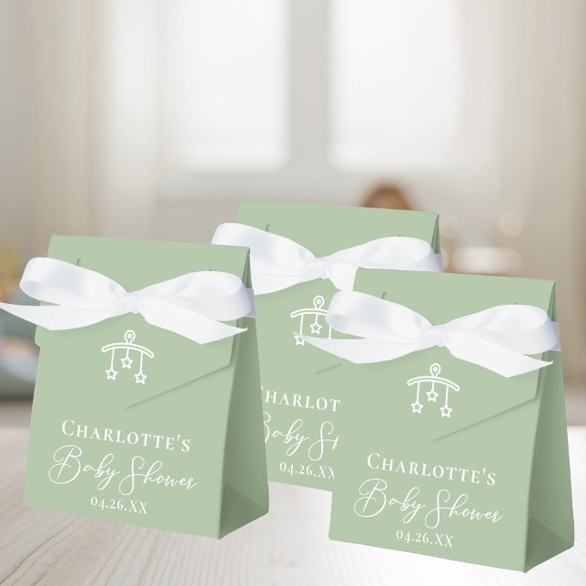 Chic Sage Green White Baby Shower Personalized Favor Boxes (Creator Uploaded)
