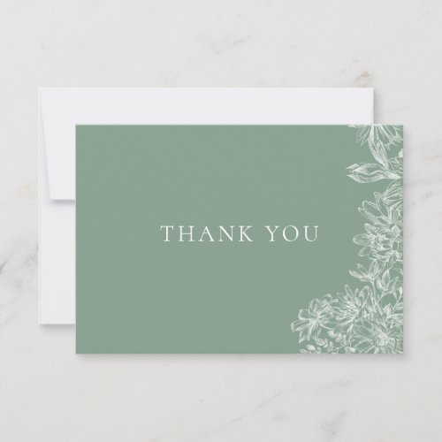 Chic Sage Green White Floral Thank You Note Card