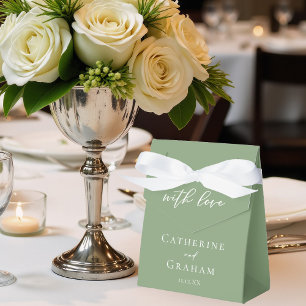 Chic Sage Green White Script Spring Wedding Favor Boxes