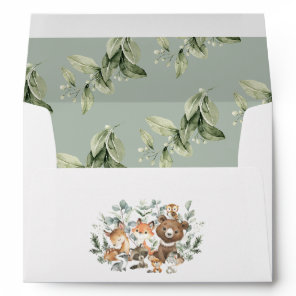 Chic Sage Green Woodland Animals Return Address Envelope