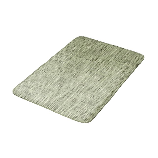Chic Sage Herb Green Faux Jute Fabric Pattern Bath Mat (Angled)