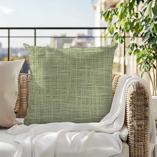 Chic Sage Herb Green Faux Jute Fabric Pattern Outdoor Pillow (Creator Uploaded)