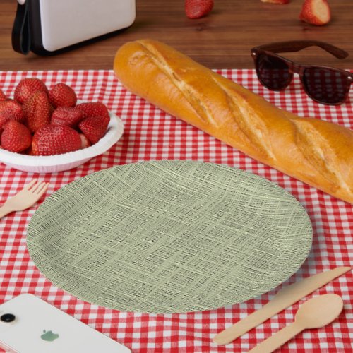 Chic Sage Herb Green Faux Jute Fabric Pattern Paper Plates