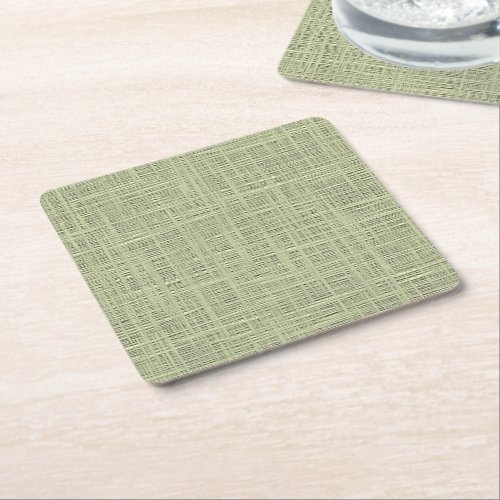 Chic Sage Herb Green Faux Jute Fabric Pattern Square Paper Coaster