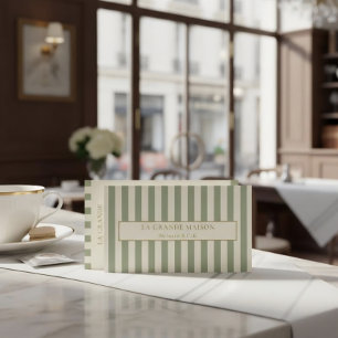 Chic Sage Stripes French Bakery QR Code Pastry Business Card