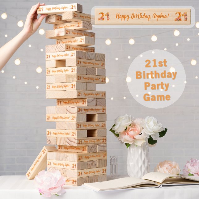 Chic Sakura 21st Birthday Giant Topple Tower Game (🌸 Elegance & Fun: Chic Sakura 21st Birthday Topple Tower Game! 🎉)