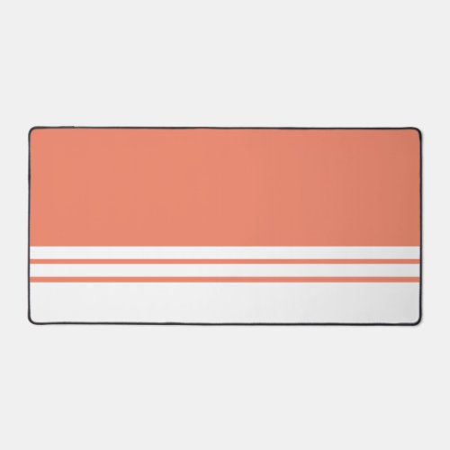Chic Salmon Pink White Bottom Edge Racing Stripes Desk Mat
