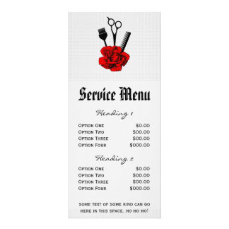 chic salon service menu mod red rose scissors hair
