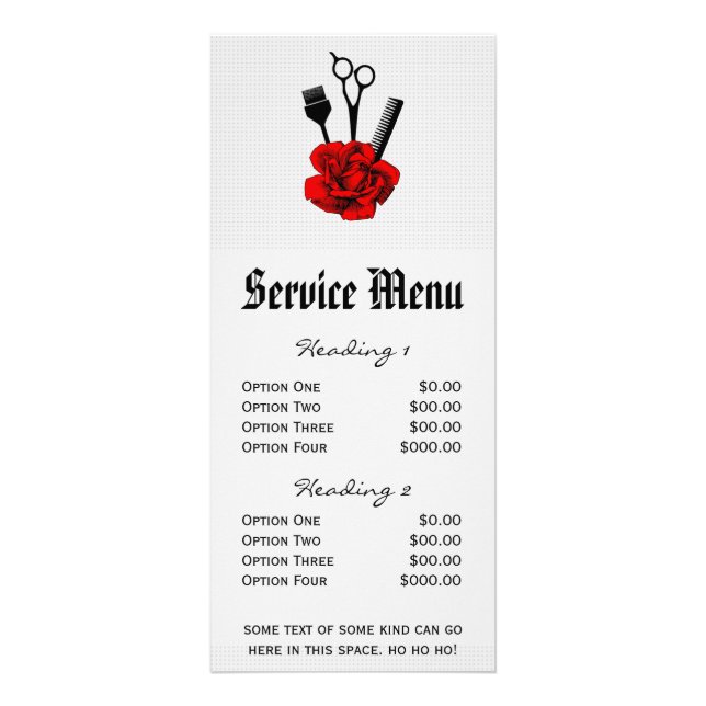 chic salon service menu mod red rose scissors hair (Front)