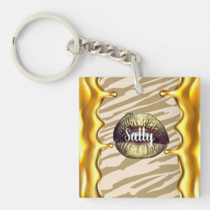 Chic Salty Luxurious Bday Gift Summer Golden lips Keychain